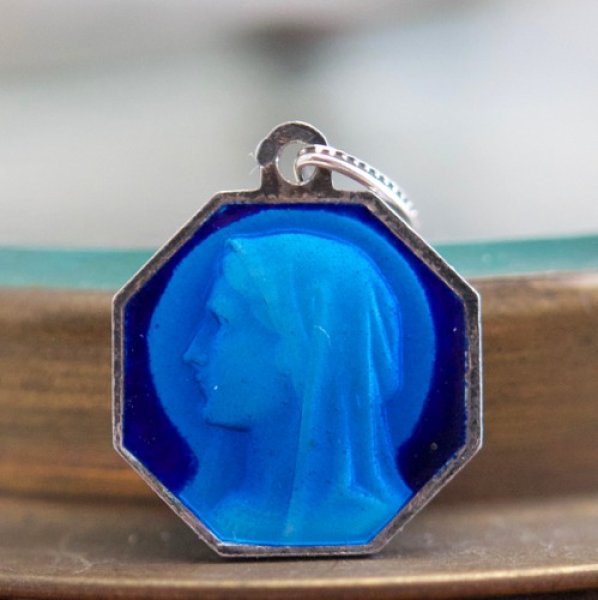 画像1: ルルドの聖母 2色ブルーエマイユのメダイ (1)