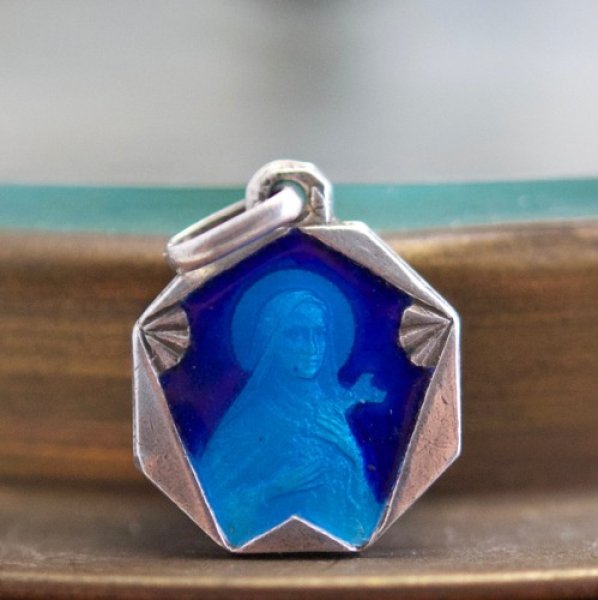 画像1: リジューの聖テレーズ ブルーエマイユの8角形メダイ (1)