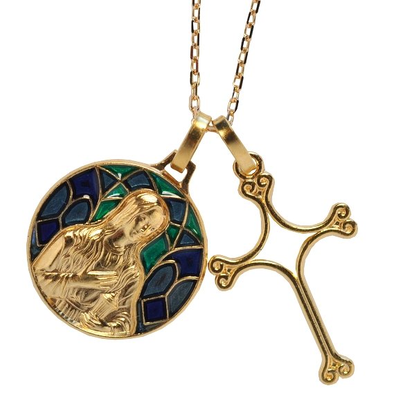 画像3: マドレーヌ寺院聖女マグダラのマリアステンドグラスメダイ（ブルー） (3)